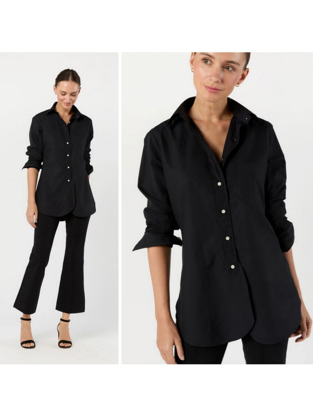 Ann Mashburn Boyfriend Shirt Black Poplin Small Button Down Menswear Minimalist